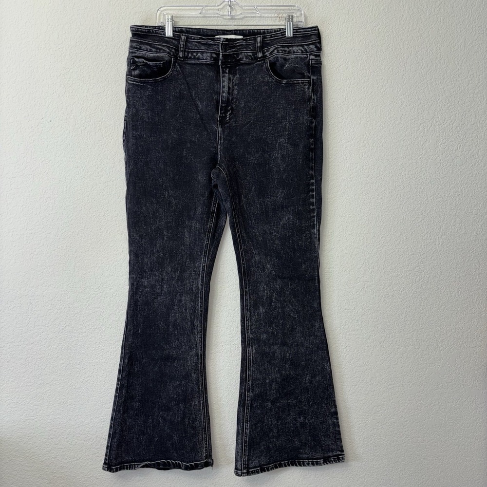 KanCan Amirah High Rise Black Acid Wash Flare Jeans Women's 16 Size 16W Stretch